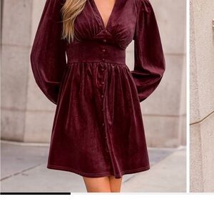 Cupshe second date Deep Red Velvet mini Long Sleeve Dress large